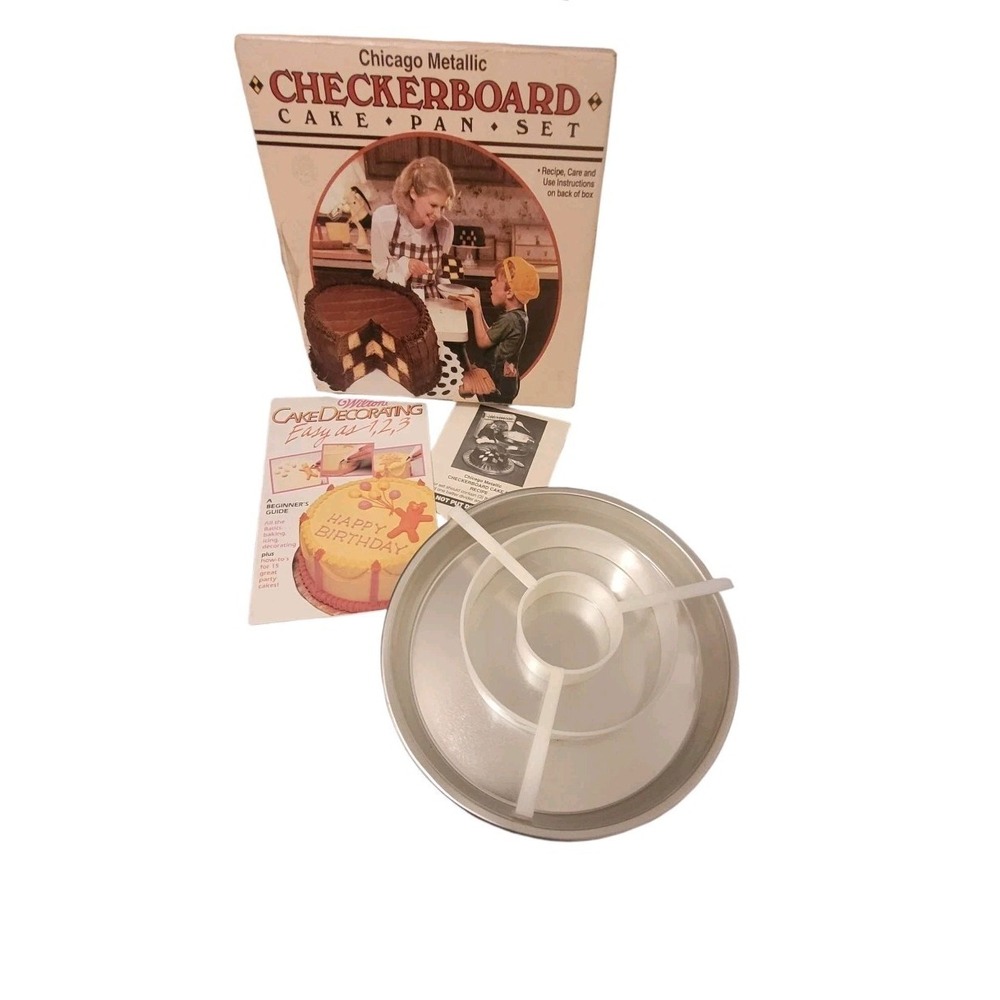 Vintage Bake King/ Classic Checkerboard Cake Pan Set of 3-9"  & Wilton Baking Bk